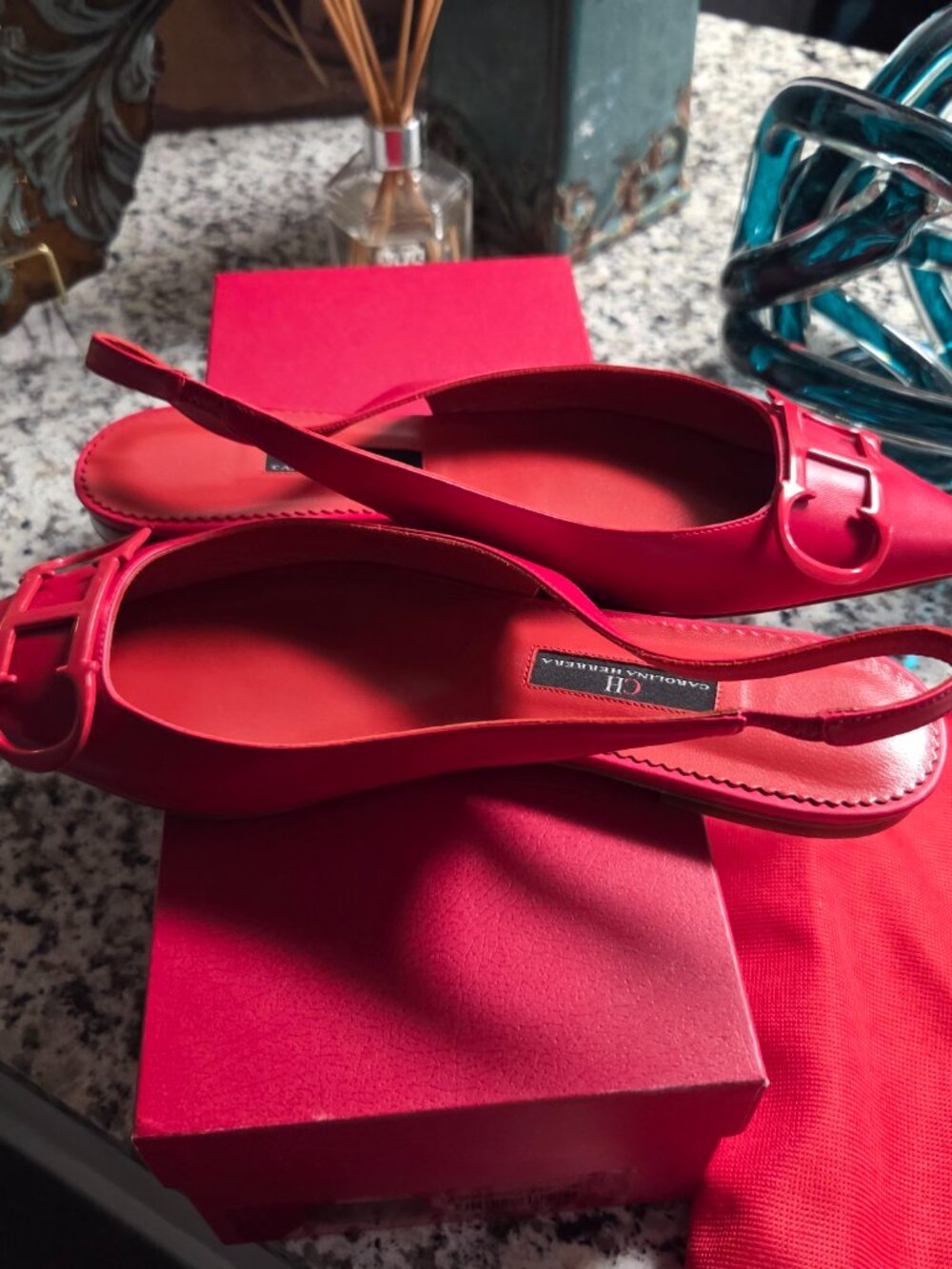 CH Carolina Herrera Red Slingback Flats • Made in Spain • NEW • Size 39